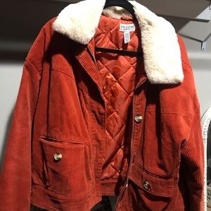 Arizona orange corduroy jacket with fleece collar